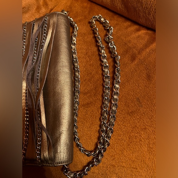 BODHI METALLIC BRONZE LEATHER SHOULDER BAG WITH CHAIN STRAP